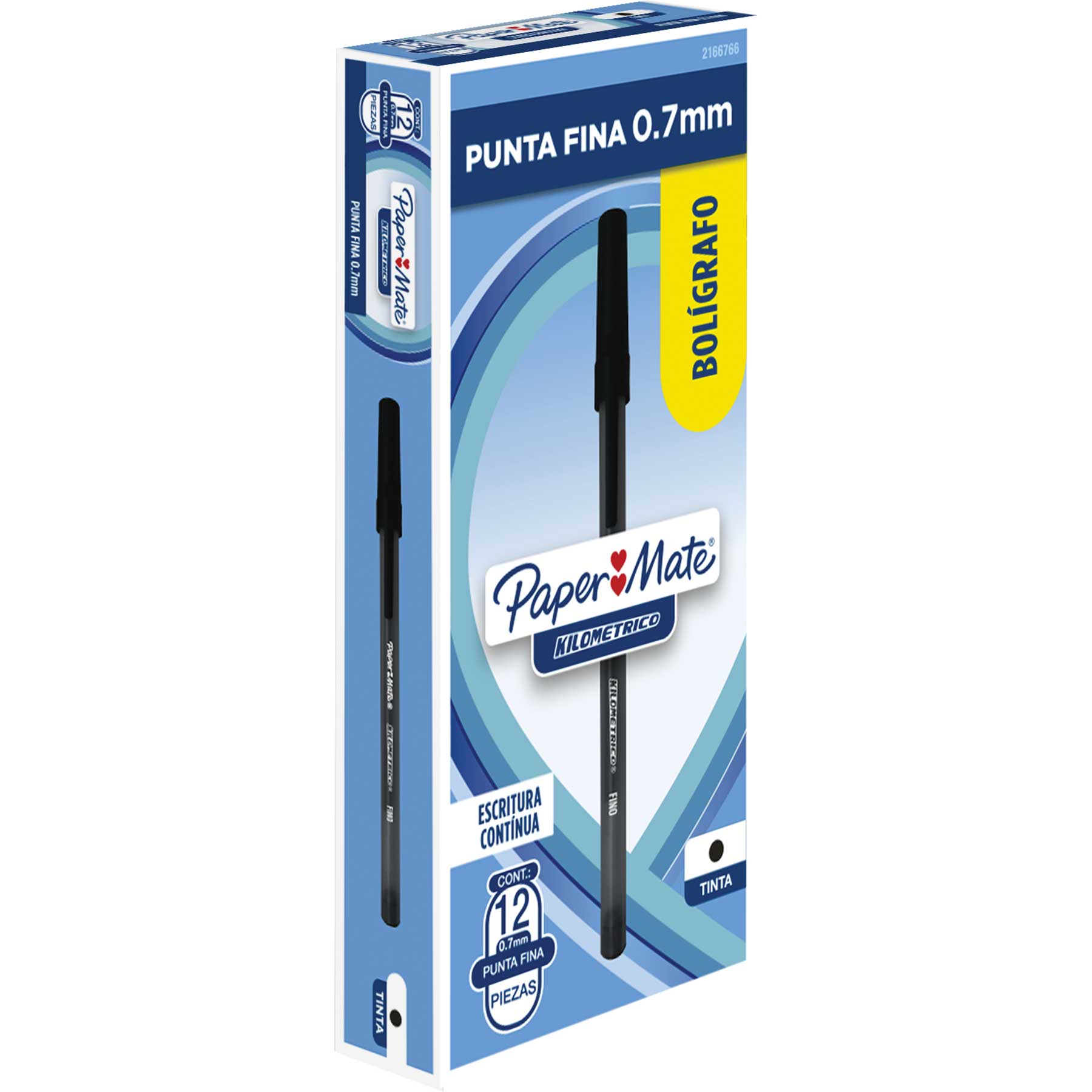 Bolígrafo Punto Fino 0.7 mm Paper Mate C/12 Negro