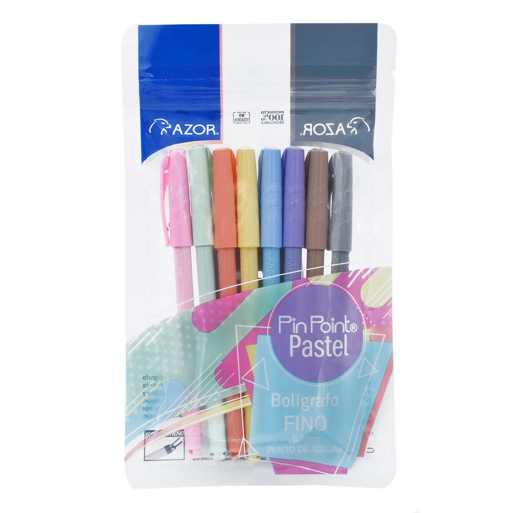 Bolígrafo Punto Fino 0.7 mm Azor Pin Point Pastel Bl/8 Surtidos