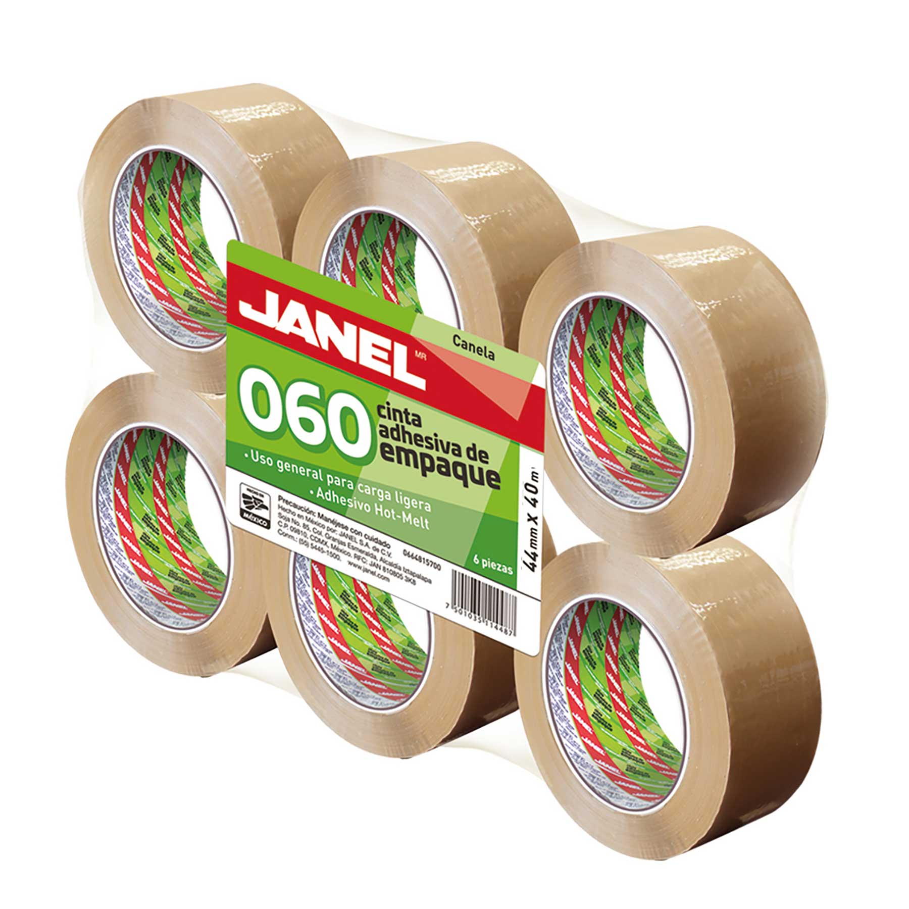 Cinta Adhesiva Empaque Canela Janel 060, 44 mm x 40 m. C/6