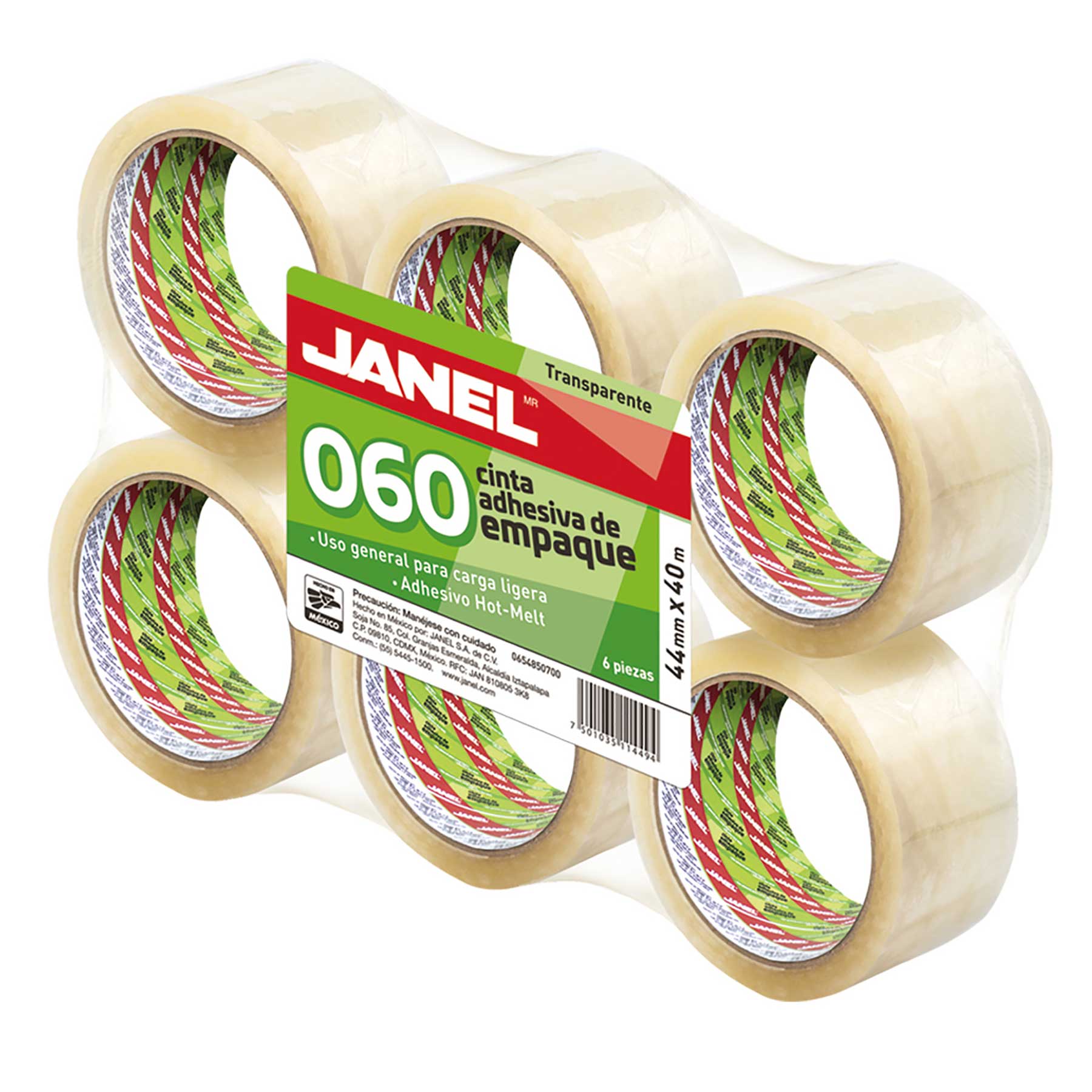 Cinta Adhesiva Empaque Transparente Janel 060, 44 mm x 40 m. C/6