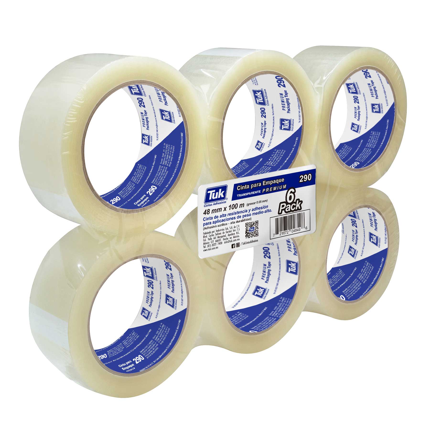 Cinta Adhesiva de Empaque Transparente Tuk 290, 48 mm x 50 m.